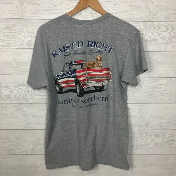 Simply Southern Women's Medium T Shirt RAISED RIGHT God Faith Country Dog Truck - Picture 4 of 5